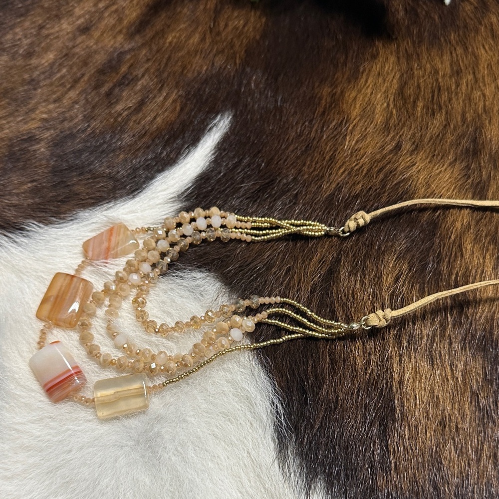 Chic Gold and Tan Beaded Necklace